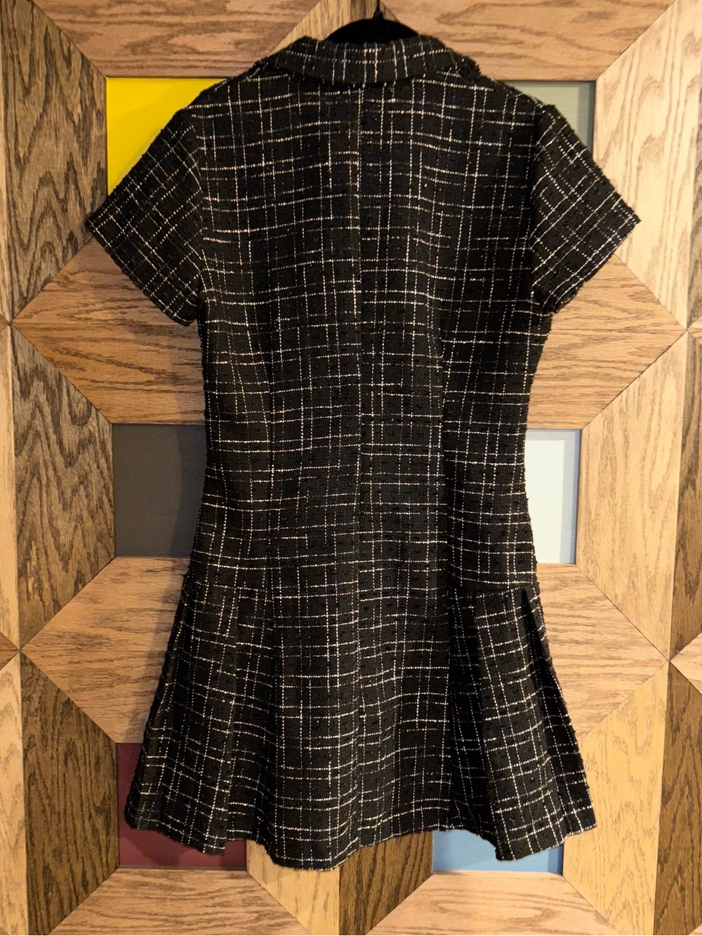 NWT ZARA Textured Short Dress Black & White Tweed Check Short Sleeve Mini Sz M - Picture 5 of 9